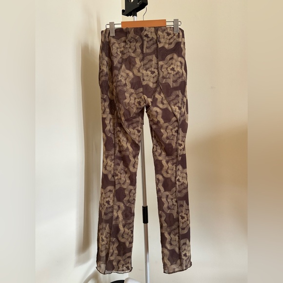 UO Aliza Mesh Overlay Seamed Trouser Pant - Patterned, Brown - Picture 6 of 8